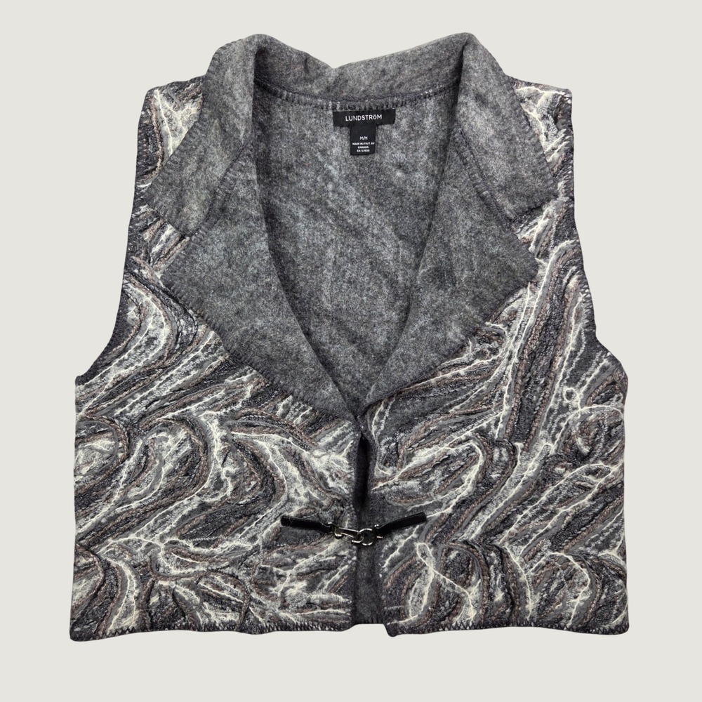 Lundstrom Boiled Wool Vest Women M Gray Jacquard Weave Toggle Closure Old Money